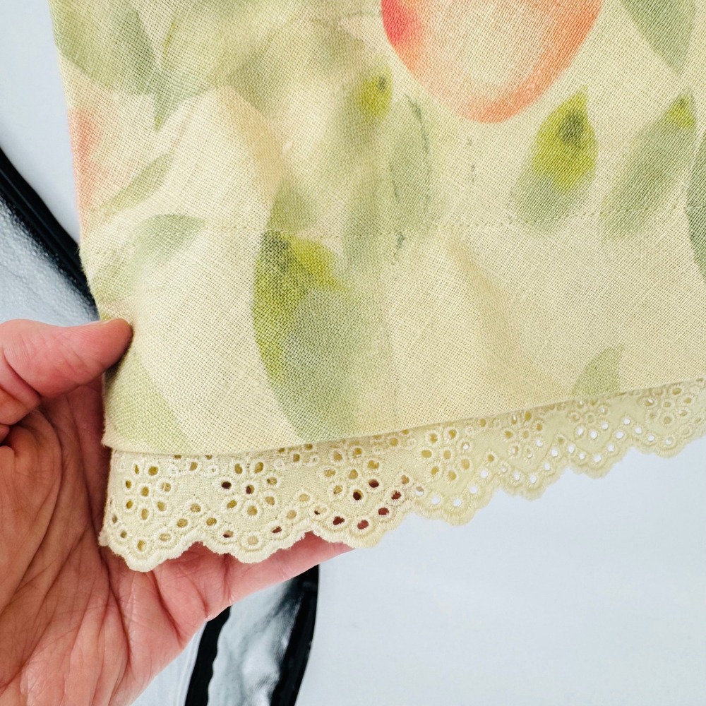 Vintage J. Jill Linen Tan Peach Floral Size XL Eyelet Lace Hem Fruit Cottage - Picture 4 of 7